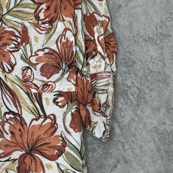 Preswick & Moore 2X Top Shirt Brown Floral Flower Button Up Short Sleeve V Neck - Picture 5 of 7